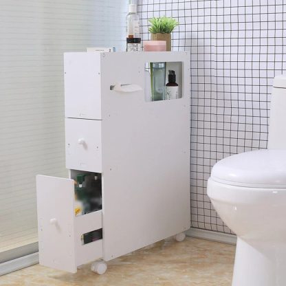 Modern White 4-Layer Narrow Bathroom Storage Cabinet with Movable Shelves - Image 2