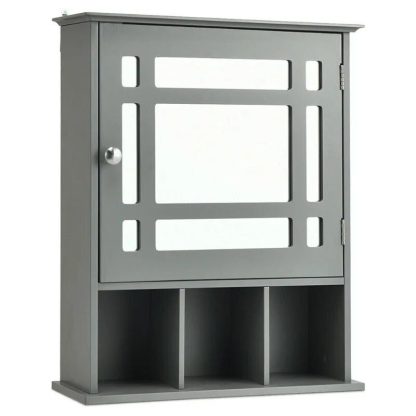 Elegant Grey Wall-Mounted Mirrored Medicine Cabinet with Adjustable Shelf - Image 3