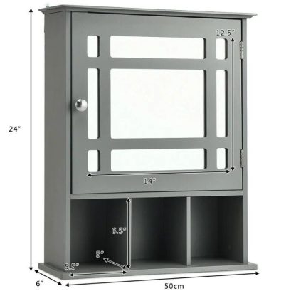 Elegant Grey Wall-Mounted Mirrored Medicine Cabinet with Adjustable Shelf - Image 4