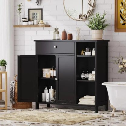 Freestanding Bathroom and Living Room Storage Cabinet with Adjustable Shelf and Drawer - Image 4