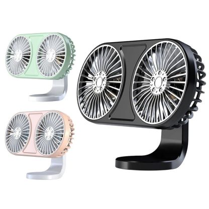 360° Rotating Dual-Head USB Car Fan with Ambient Lighting - Image 2