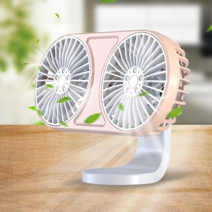 360° Rotating Dual-Head USB Car Fan with Ambient Lighting - Image 3