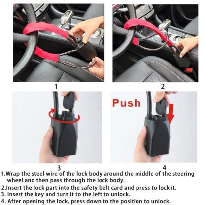 Universal Car Steering Wheel and Seat Belt Lock with Dual Keys - Image 3