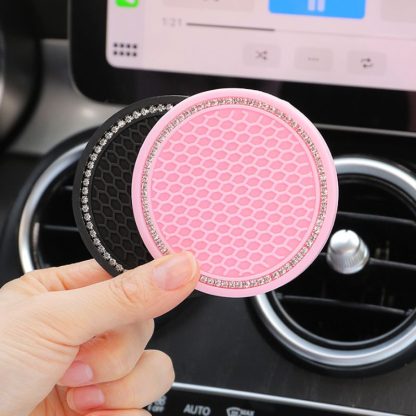 Diamond-Encrusted Car Cup Holder Mat: Non-Slip & Heat Resistant