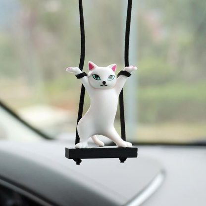 Cute Cat on Branch Car Rearview Mirror Pendant