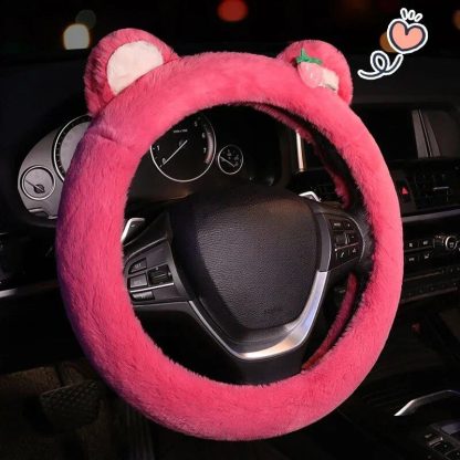 Pink Cat Ears Plush Steering Wheel Cover - Image 3