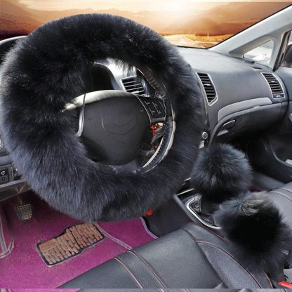 Warm & Fluffy Woolen Steering Wheel Cover Kit - Image 4