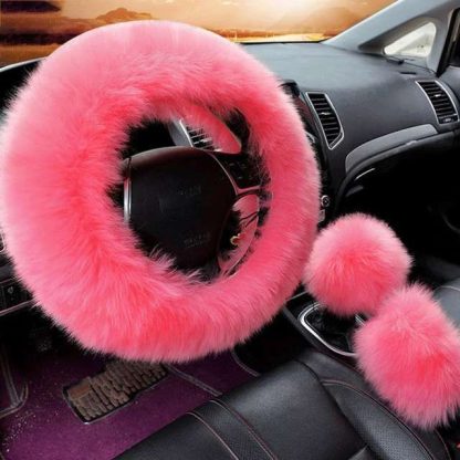 Warm & Fluffy Woolen Steering Wheel Cover Kit - Image 2