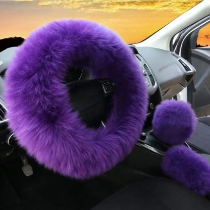 Warm & Fluffy Woolen Steering Wheel Cover Kit - Image 3