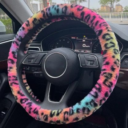 Universal Plush Leopard Car Steering Wheel Cover - Image 4