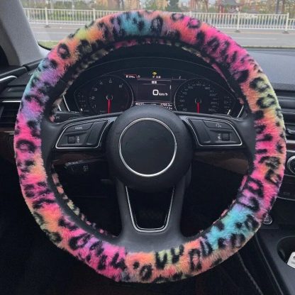 Universal Plush Leopard Car Steering Wheel Cover - Image 5