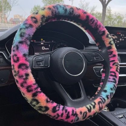 Universal Plush Leopard Car Steering Wheel Cover - Image 3