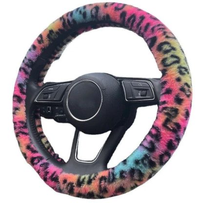 Universal Plush Leopard Car Steering Wheel Cover - Image 6