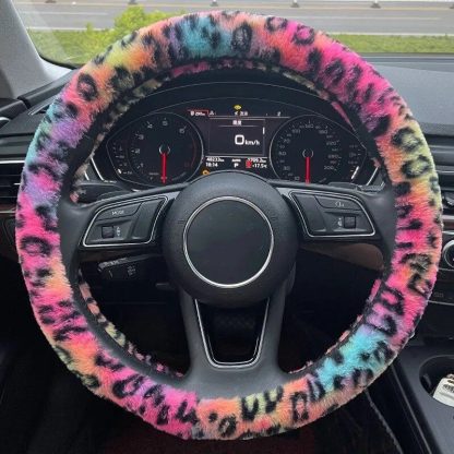 Universal Plush Leopard Car Steering Wheel Cover - Image 2