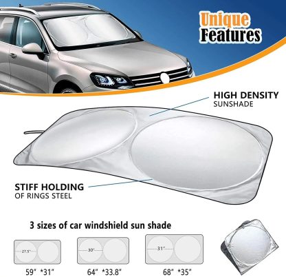 Compact Silver-Coated Car Sunshade – UV Heat Shield & Windscreen Protector - Image 3