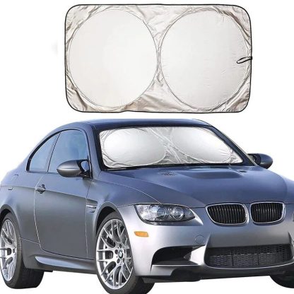 Compact Silver-Coated Car Sunshade – UV Heat Shield & Windscreen Protector - Image 2