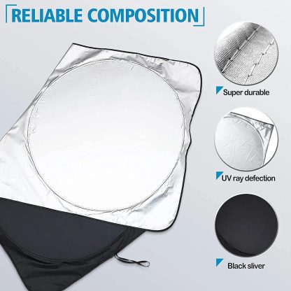 Compact Silver-Coated Car Sunshade – UV Heat Shield & Windscreen Protector - Image 5