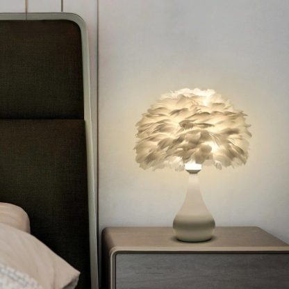 Chic White Feather LED Table Lamp - Fashionable Modern Decor for Bedroom & Living Room - Image 4