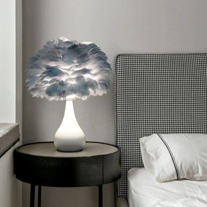 Chic White Feather LED Table Lamp - Fashionable Modern Decor for Bedroom & Living Room - Image 6