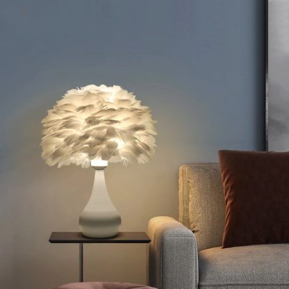 Chic White Feather LED Table Lamp - Fashionable Modern Decor for Bedroom & Living Room - Image 7