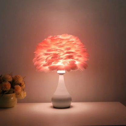 Chic White Feather LED Table Lamp - Fashionable Modern Decor for Bedroom & Living Room - Image 3