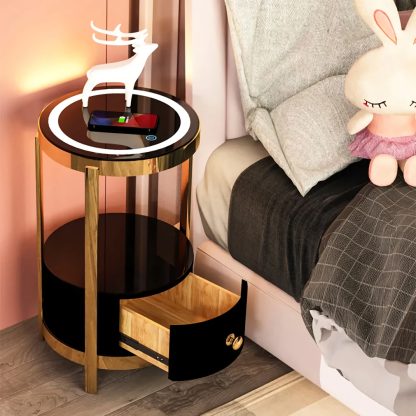 Modern Minimalist Nightstand with Wireless Charging and LED Light - Image 3