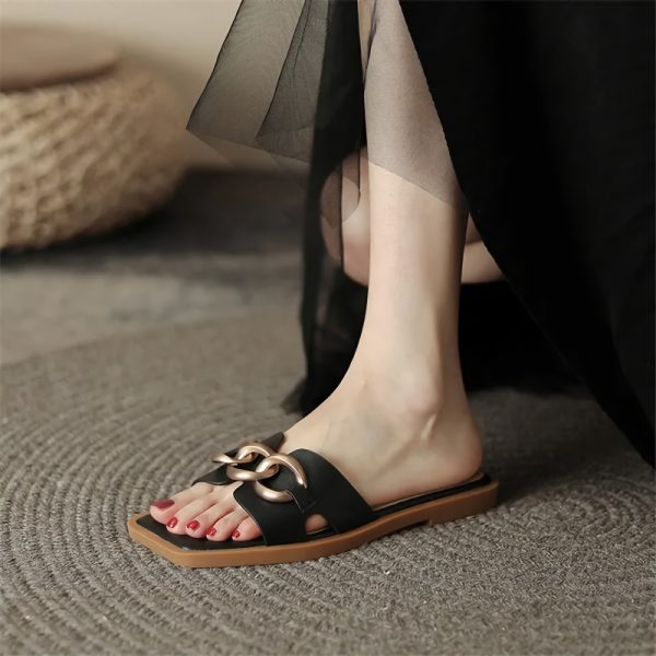 Summer Square Toe Leather Slippers - Image 9