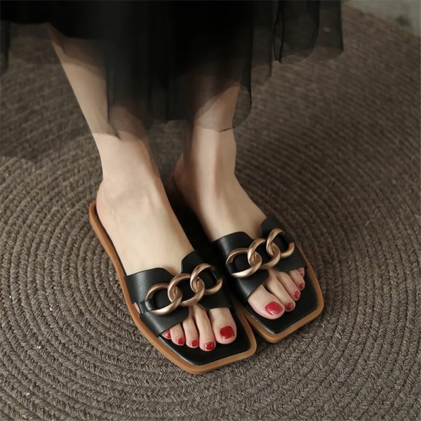 Summer Square Toe Leather Slippers - Image 7