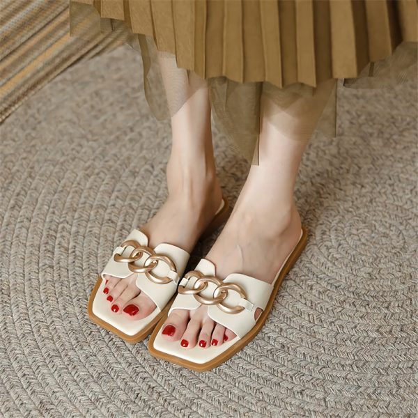 Summer Square Toe Leather Slippers - Image 3