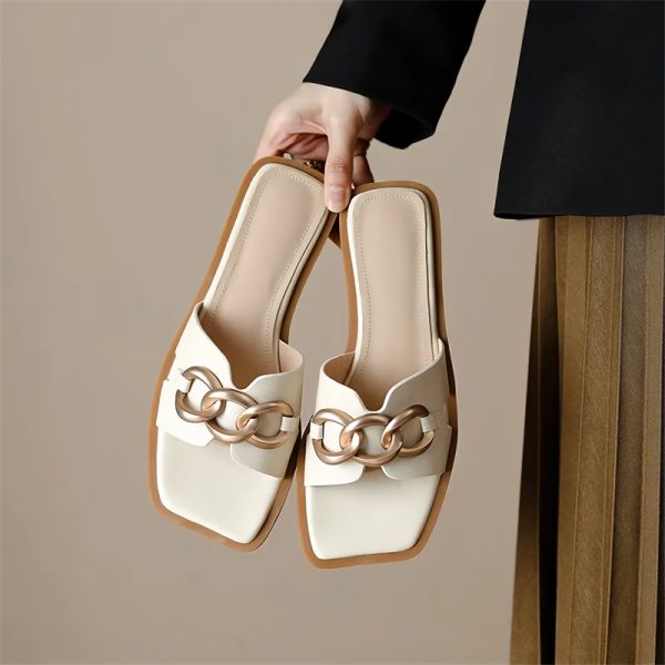 Summer Square Toe Leather Slippers - Image 2