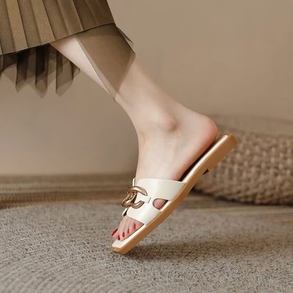 Summer Square Toe Leather Slippers - Image 5