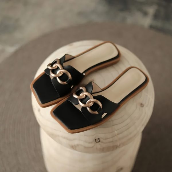 Summer Square Toe Leather Slippers - Image 10