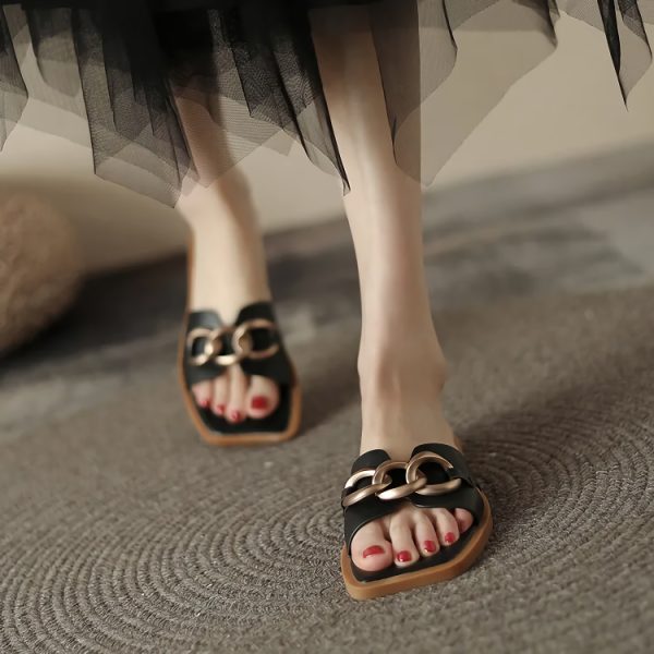 Summer Square Toe Leather Slippers - Image 8