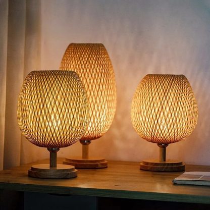 Handwoven Bamboo & Rattan Table Lamp: Retro Japanese-Style Bedside Lighting - Image 4