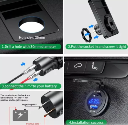 Dual USB Car Charger Socket with Quick Charge 3.0 & Type C - Image 4