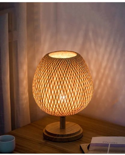 Handwoven Bamboo & Rattan Table Lamp: Retro Japanese-Style Bedside Lighting - Image 3